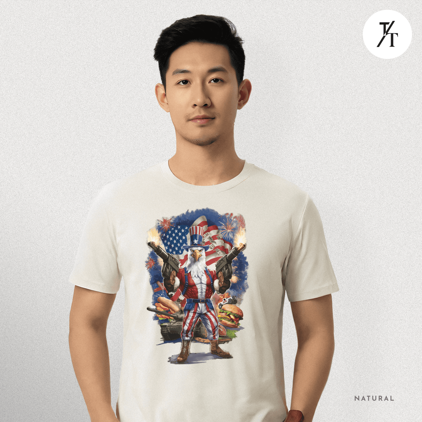 Funny Ultra Patriotic USA Freedom Bald Eagle, a Hilarious 4th of July Satire Joke Graphic Tee