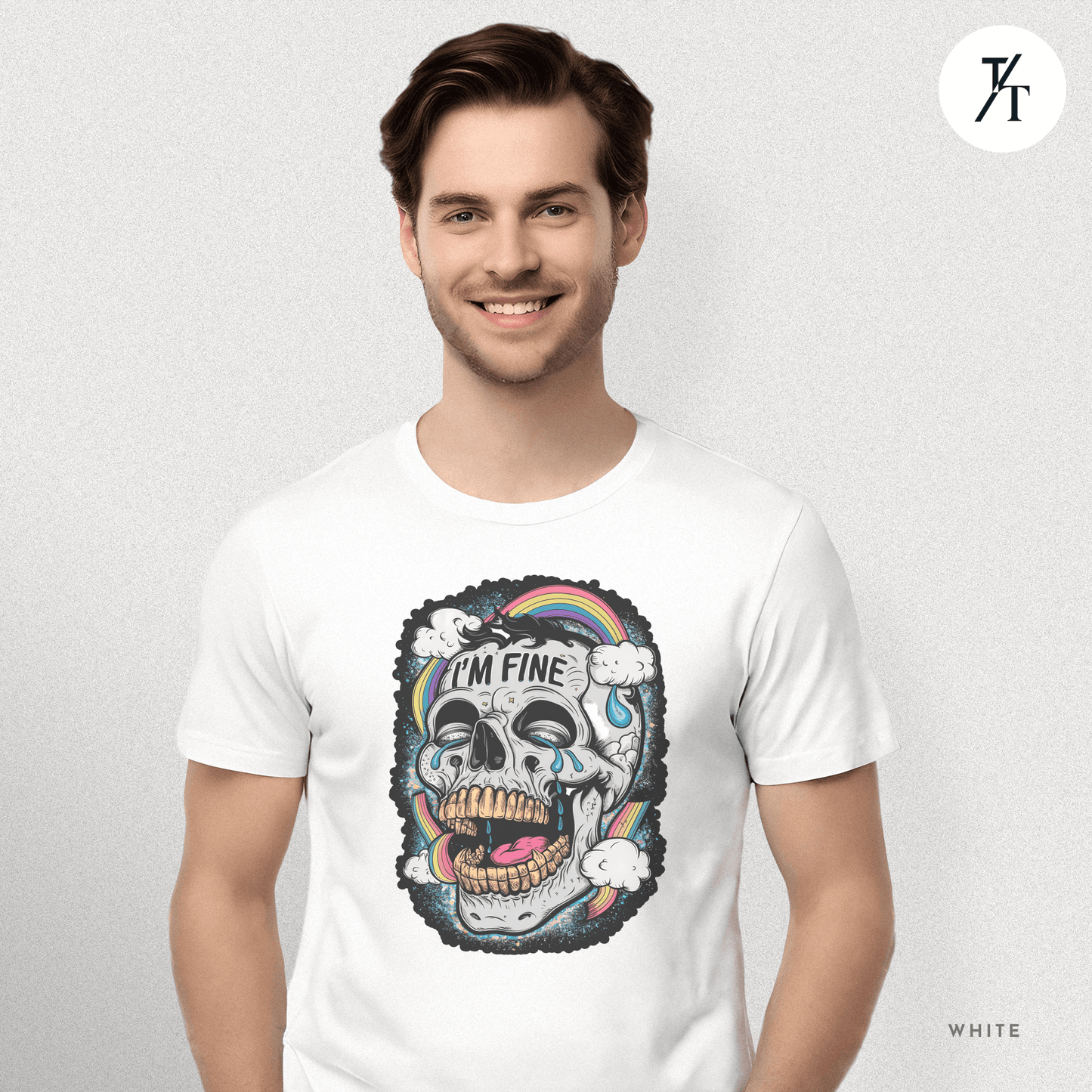 Insane Skull "I'm Fine" Funny Graffiti Style Men's Mental Health Ironic Parody T-shirt