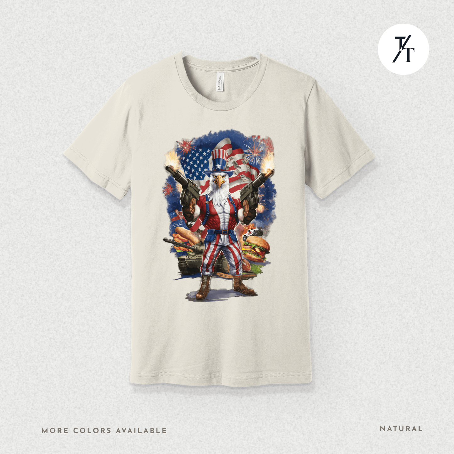 Funny Ultra Patriotic USA Freedom Bald Eagle, a Hilarious 4th of July Satire Joke Graphic Tee