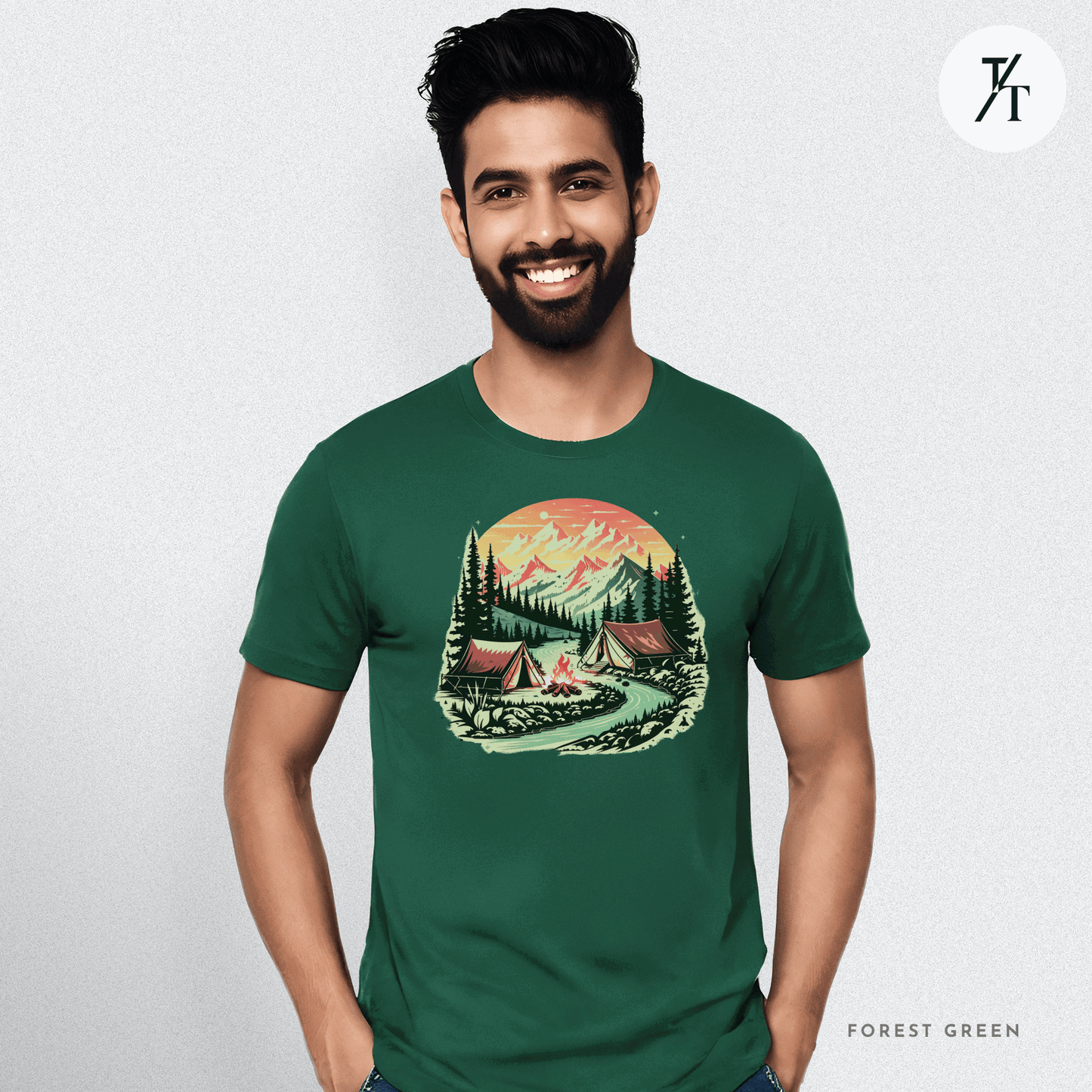 Nature Tents Sunset Scenic Outdoor Painting Forest Camping T-shirt - Trendy/Timeless Studio