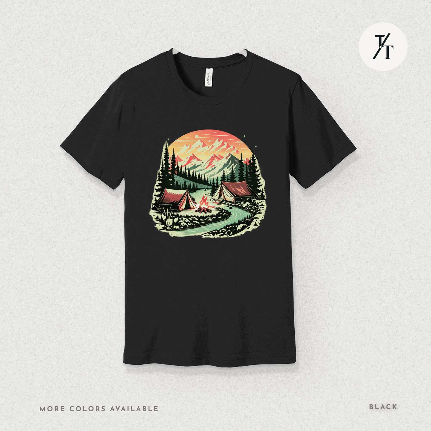 Nature Tents Sunset Scenic Outdoor Painting Forest Camping T-shirt - Trendy/Timeless Studio