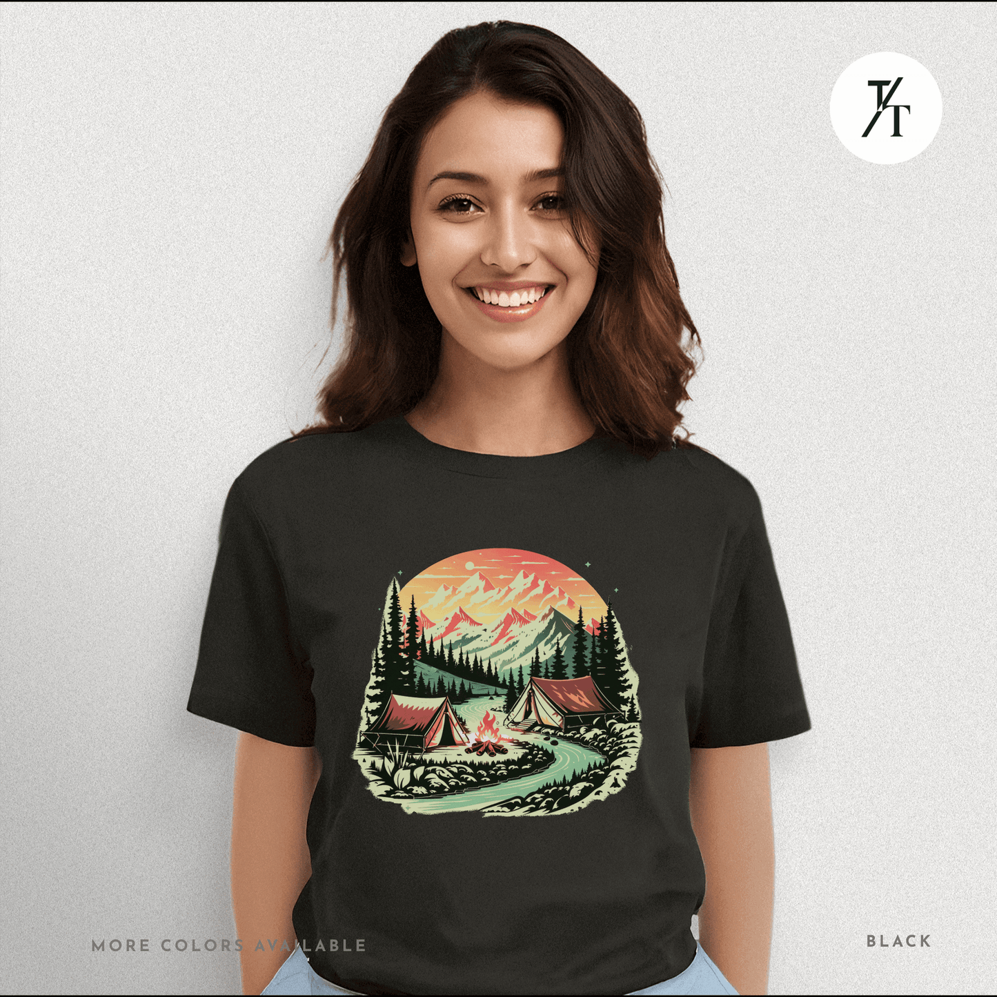 Nature Tents Sunset Scenic Outdoor Painting Forest Camping T-shirt - Trendy/Timeless Studio