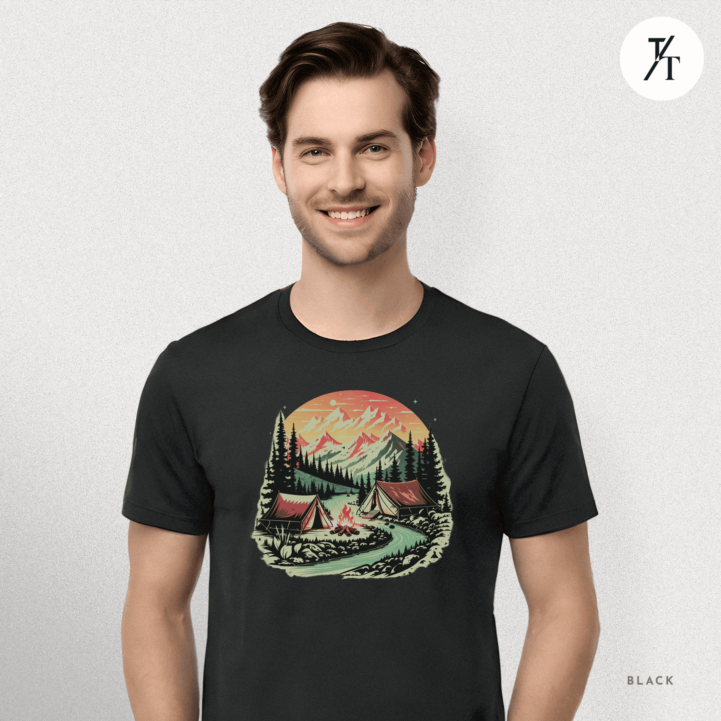Nature Tents Sunset Scenic Outdoor Painting Forest Camping T-shirt - Trendy/Timeless Studio