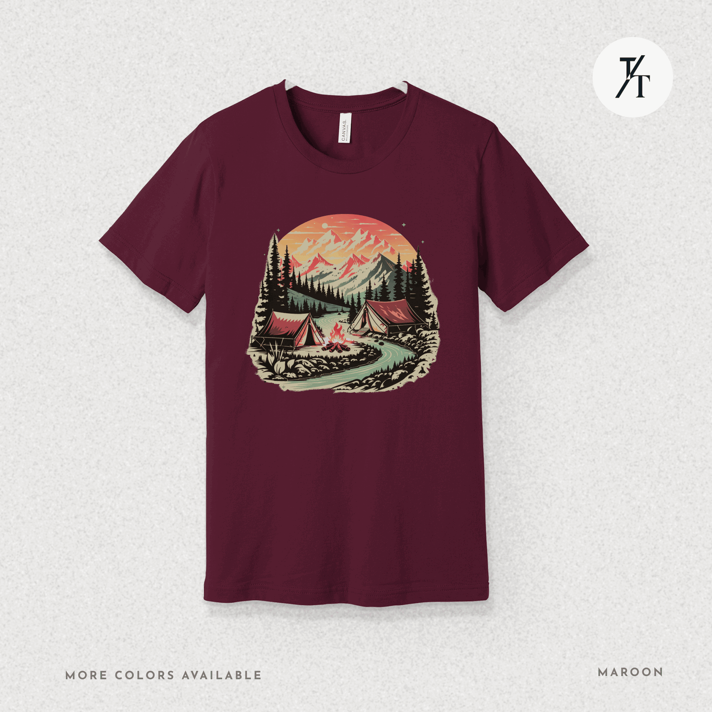 Nature Tents Sunset Scenic Outdoor Painting Forest Camping T-shirt - Trendy/Timeless Studio