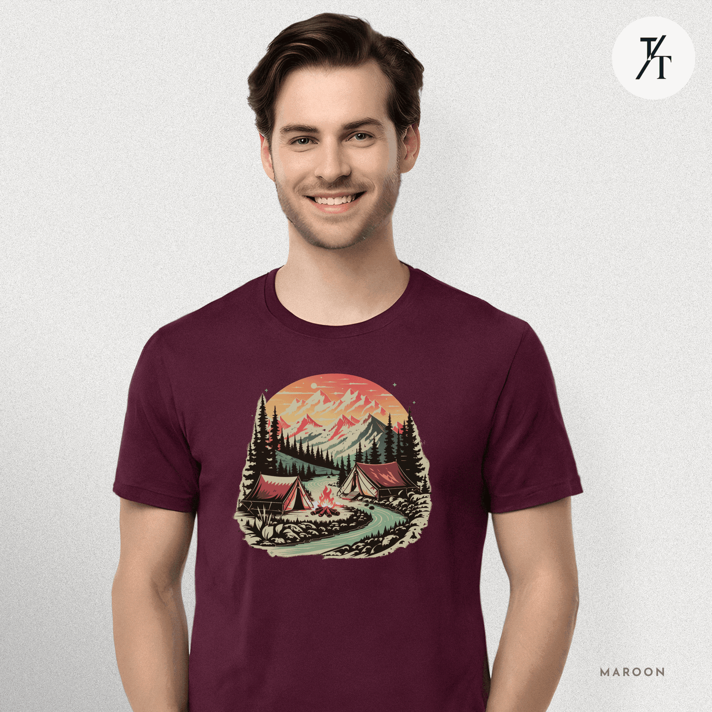 Nature Tents Sunset Scenic Outdoor Painting Forest Camping T-shirt - Trendy/Timeless Studio