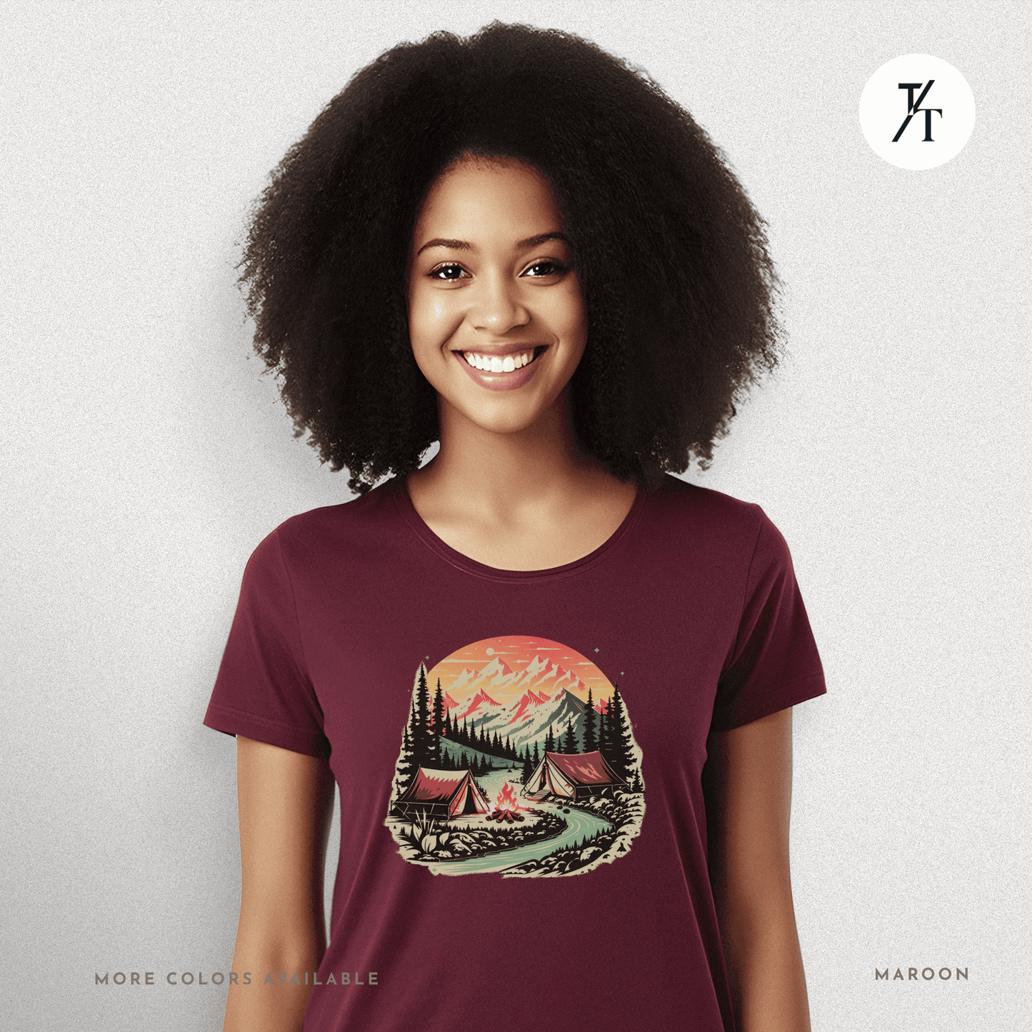 Nature Tents Sunset Scenic Outdoor Painting Forest Camping T-shirt - Trendy/Timeless Studio