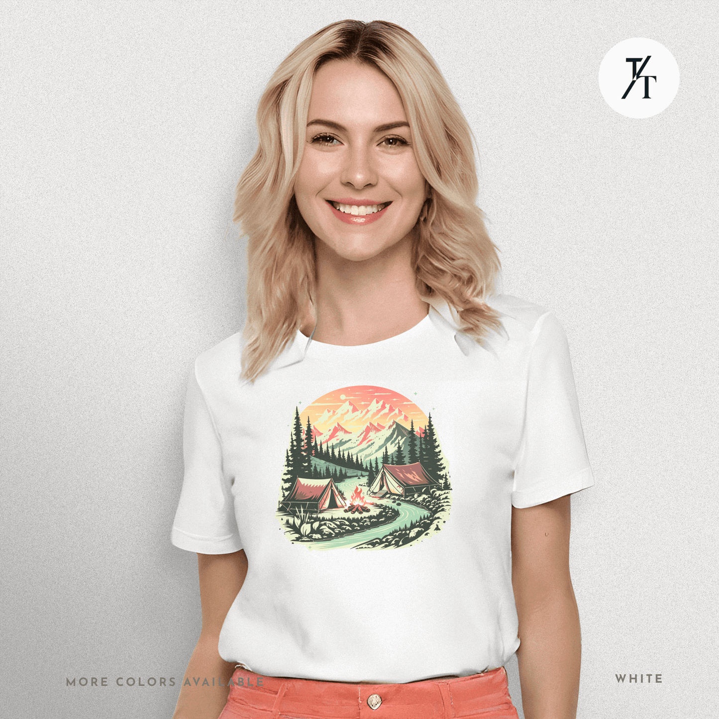 Nature Tents Sunset Scenic Outdoor Painting Forest Camping T-shirt - Trendy/Timeless Studio