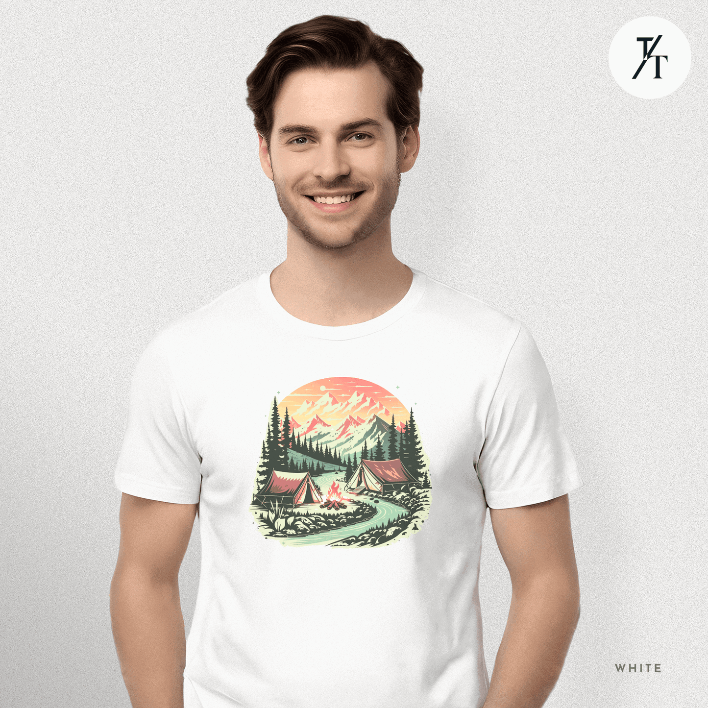 Nature Tents Sunset Scenic Outdoor Painting Forest Camping T-shirt - Trendy/Timeless Studio