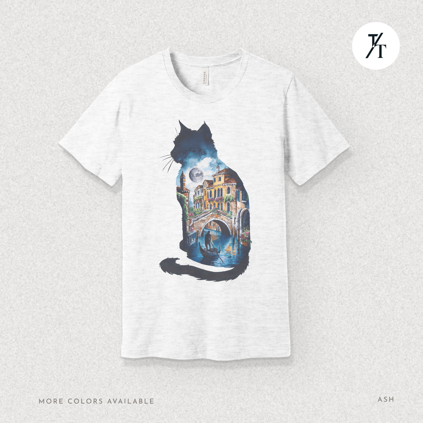 Moonlit Venice Cat Tee – Artistic Nightscape Silhouette Shirt