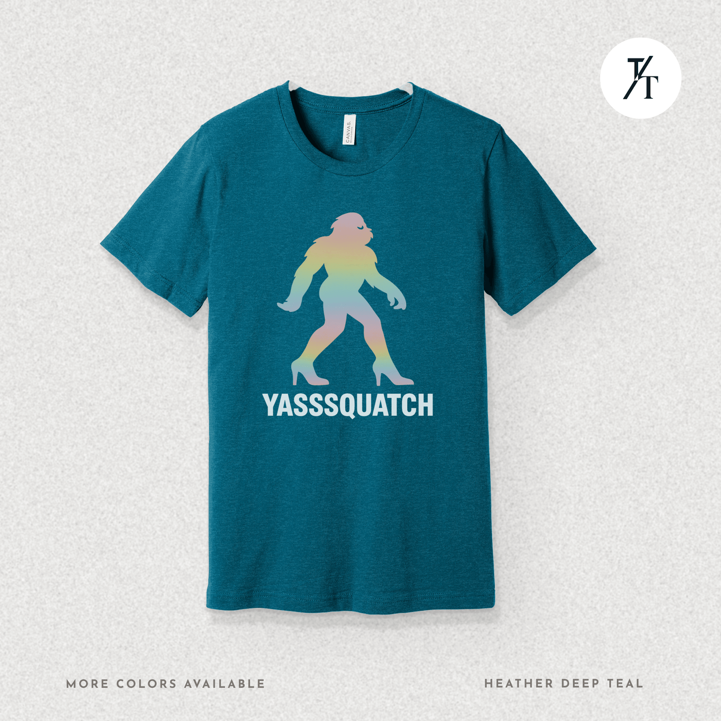 Yasssquatch: Pride Bigfoot Silhouette, Rainbow LGBTQ+ Cryptid Art- Graphic T-shirt