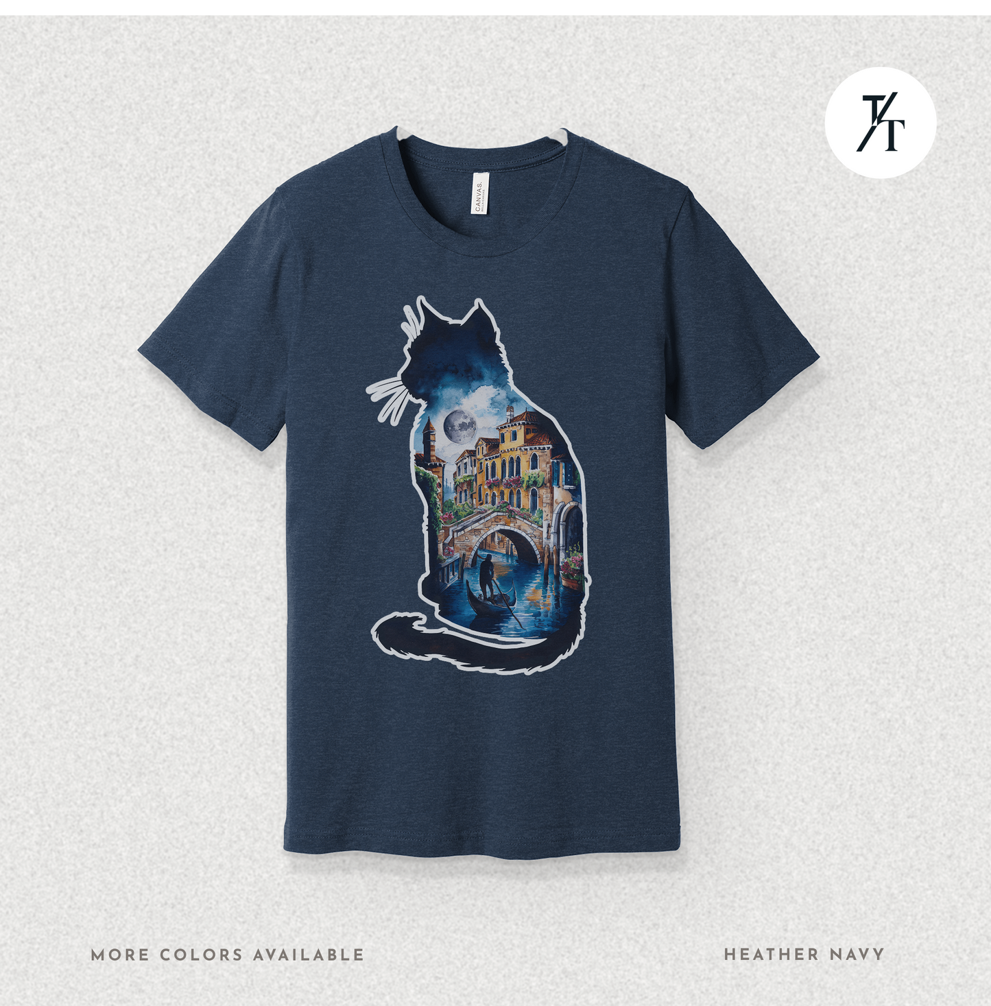 Moonlit Venice Cat Tee – Artistic Nightscape Silhouette Shirt