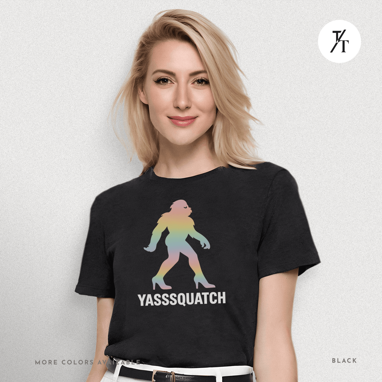 Yasssquatch: Pride Bigfoot Silhouette, Rainbow LGBTQ+ Cryptid Art- Graphic T-shirt