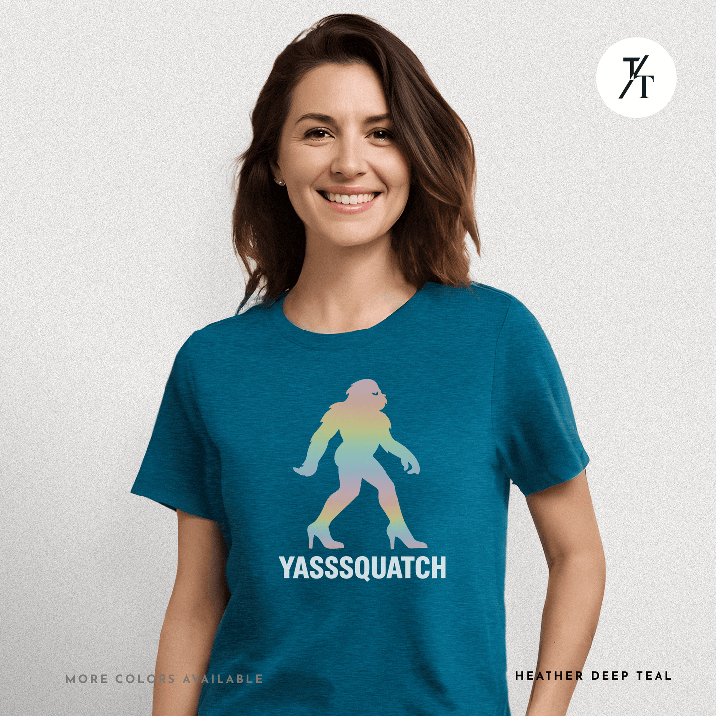 Yasssquatch: Pride Bigfoot Silhouette, Rainbow LGBTQ+ Cryptid Art- Graphic T-shirt
