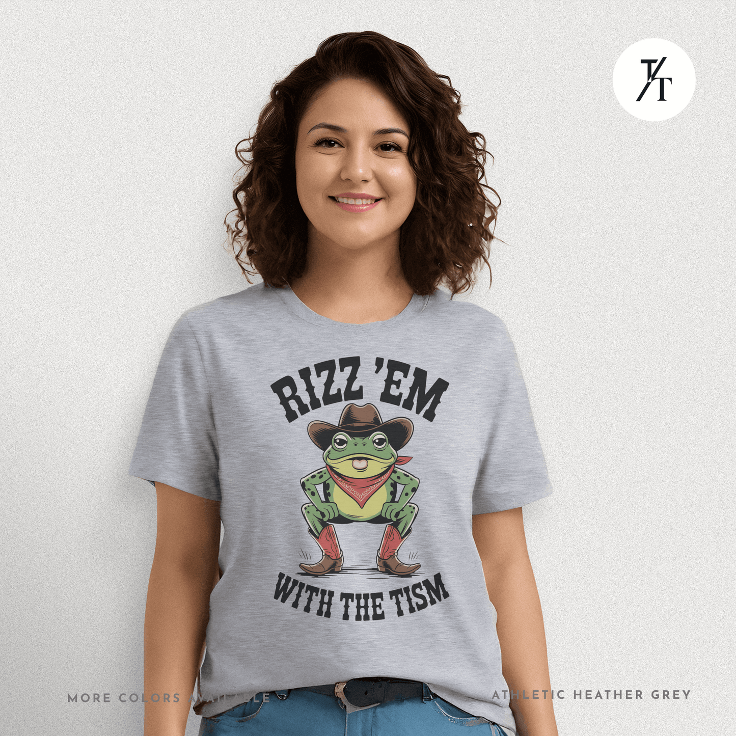 Rizz ’Em With the Tism T-Shirt – Cowboy Frog Neurodivergent Meme Tee