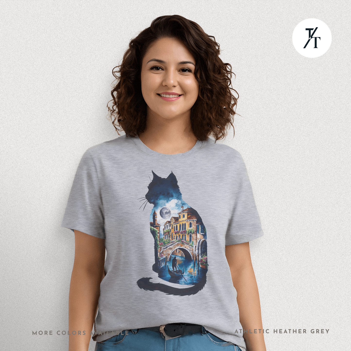 Moonlit Venice Cat Tee – Artistic Nightscape Silhouette Shirt