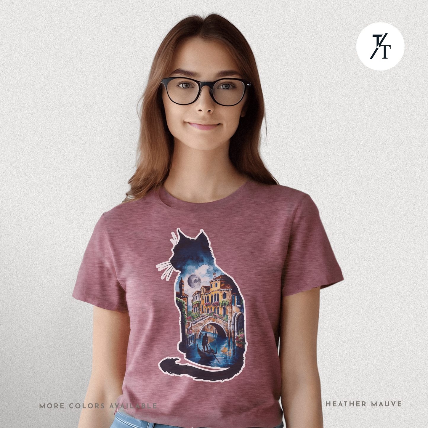 Moonlit Venice Cat Tee – Artistic Nightscape Silhouette Shirt