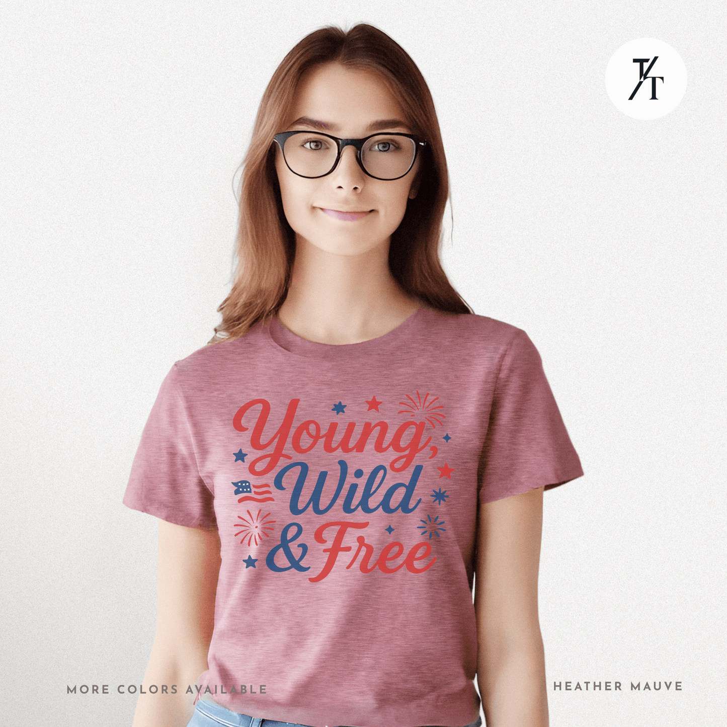 Young Wild & Free Graphic Tee – Patriotic Fireworks 4th of July Shirt