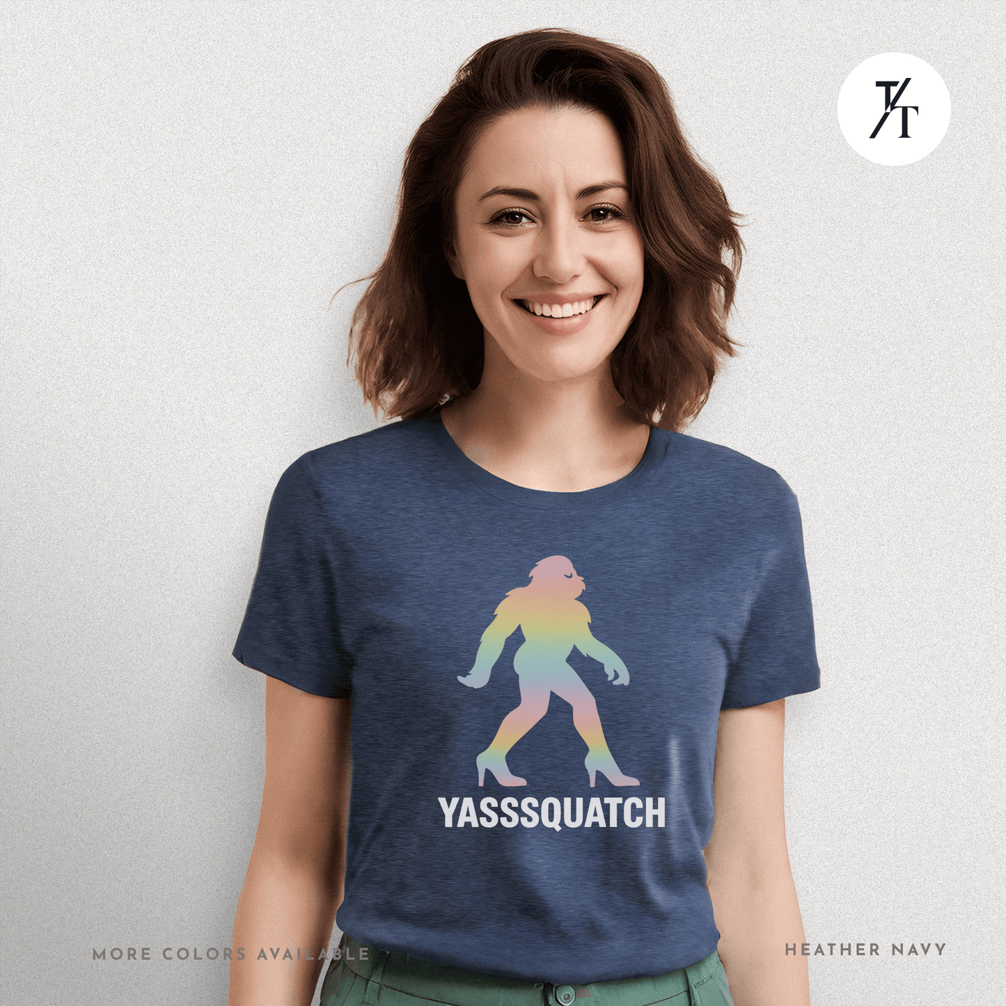 Yasssquatch: Pride Bigfoot Silhouette, Rainbow LGBTQ+ Cryptid Art- Graphic T-shirt