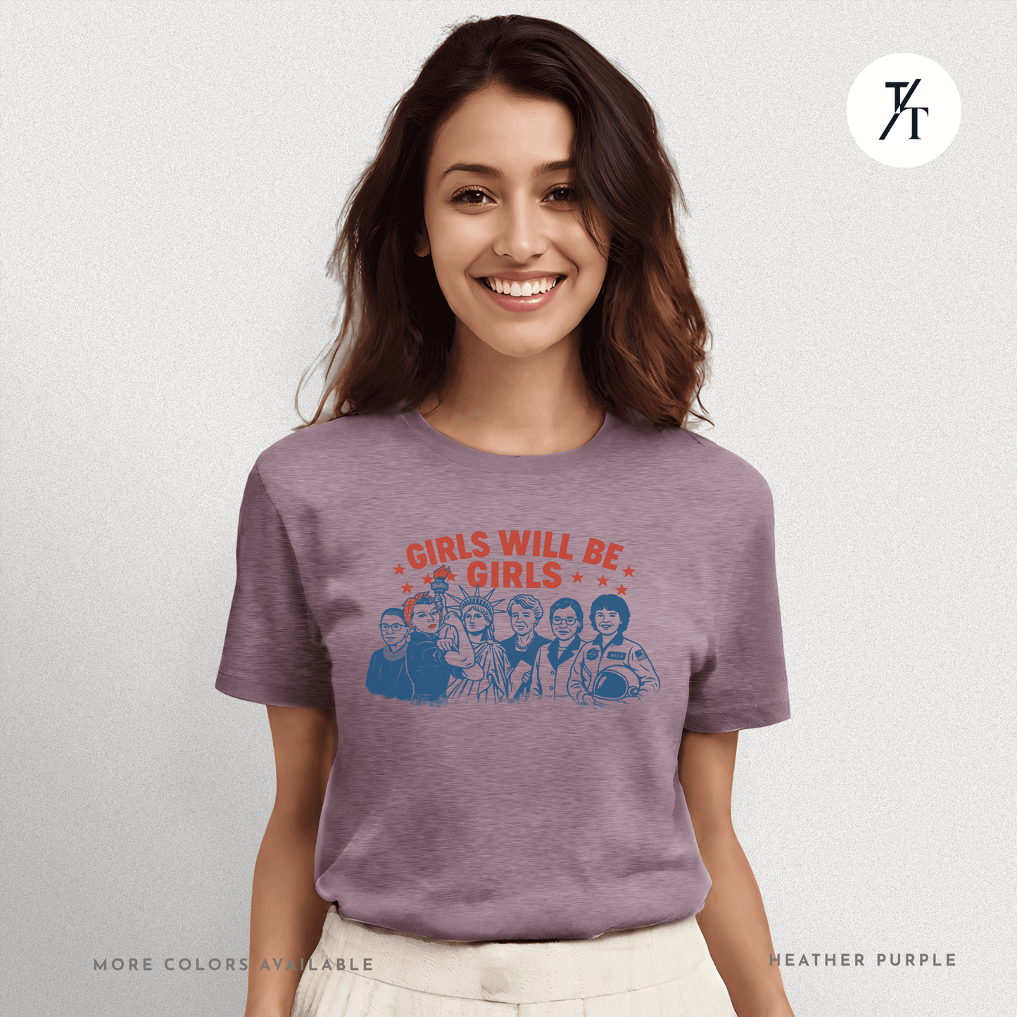 Girls Will Be Girls summer patriotic graphic tee – empowering retro feminist shirt 👊 for the 4th of July