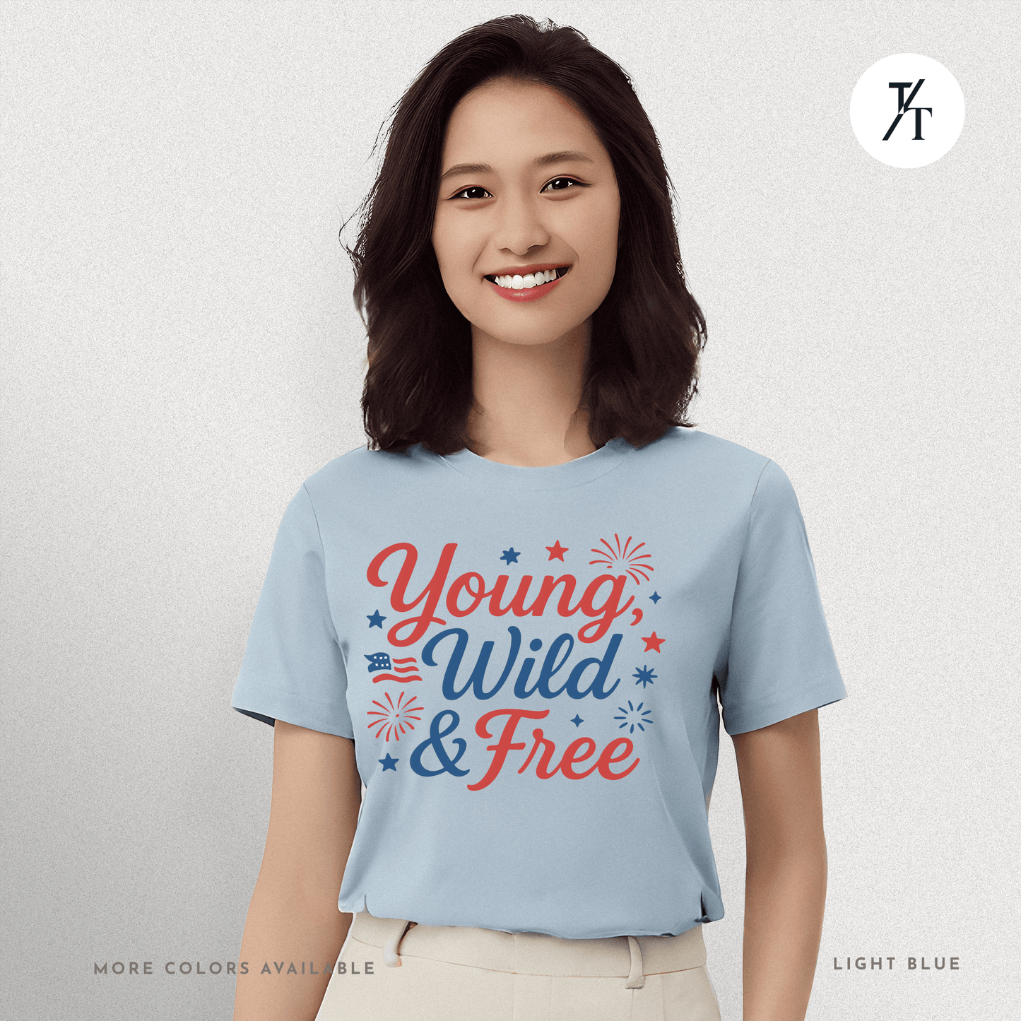 Young Wild & Free Graphic Tee – Patriotic Fireworks 4th of July Shirt