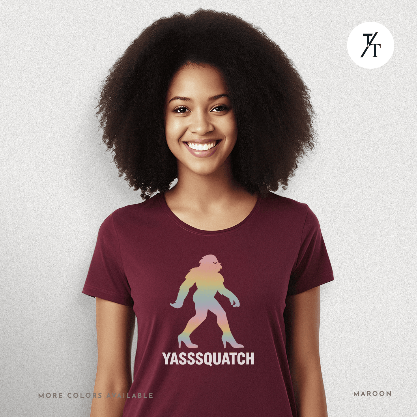 Yasssquatch: Pride Bigfoot Silhouette, Rainbow LGBTQ+ Cryptid Art- Graphic T-shirt