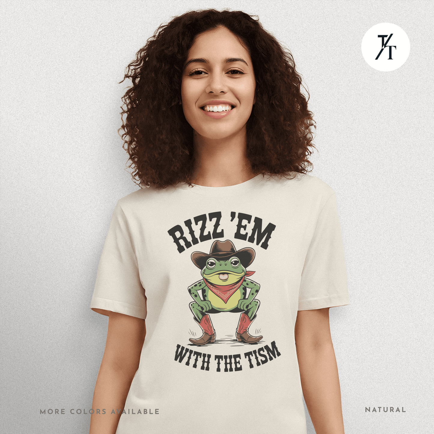 Rizz ’Em With the Tism T-Shirt – Cowboy Frog Neurodivergent Meme Tee