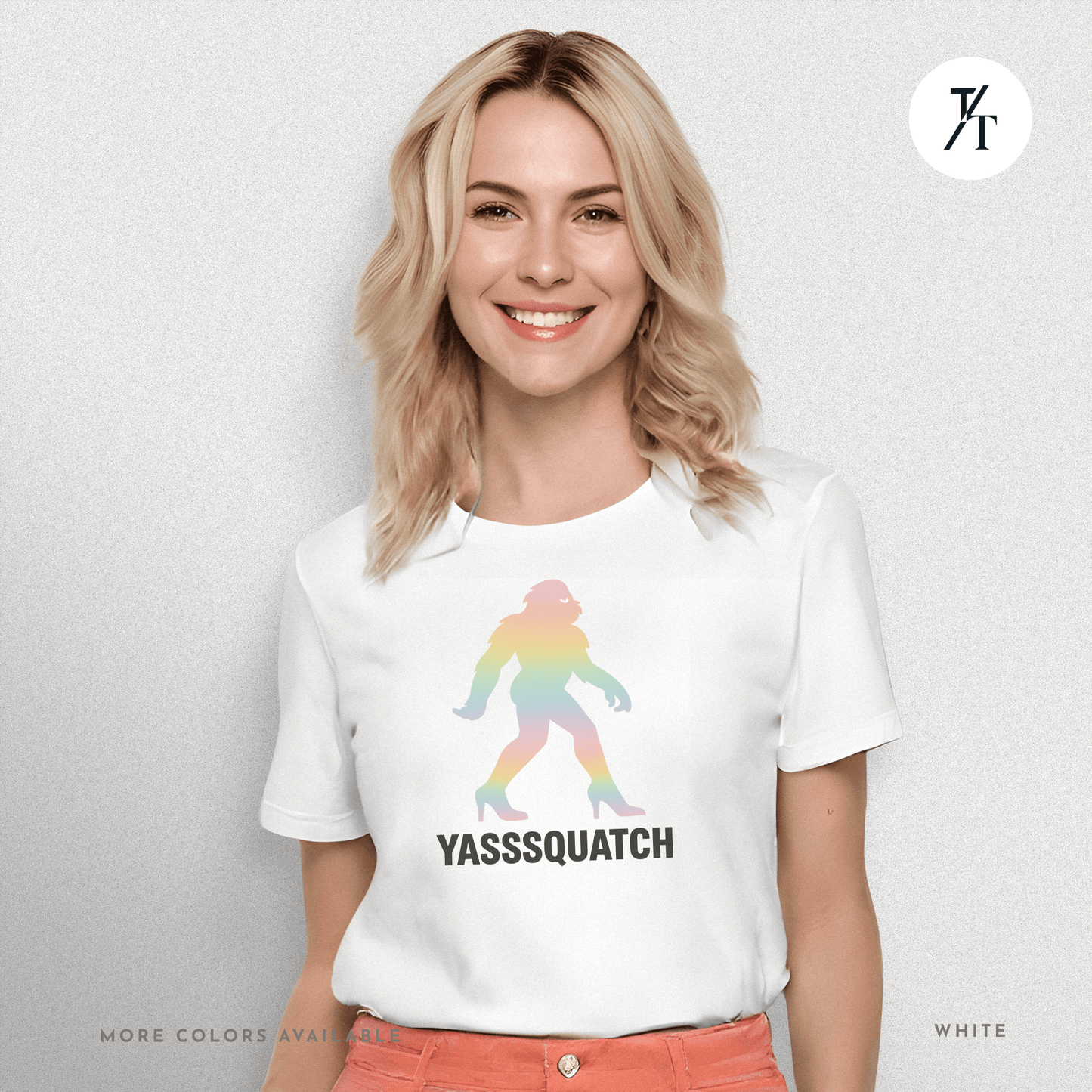 Yasssquatch: Pride Bigfoot Silhouette, Rainbow LGBTQ+ Cryptid Art- Graphic T-shirt