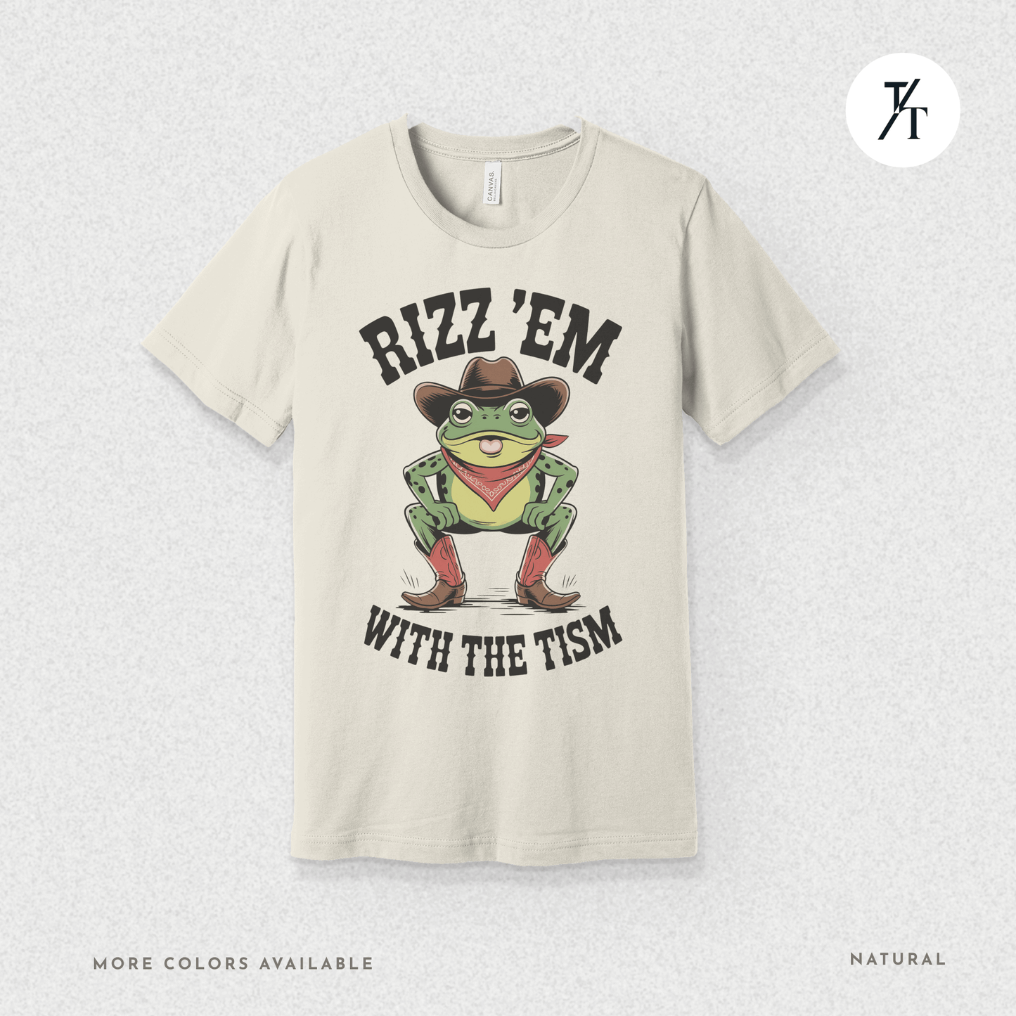 Rizz ’Em With the Tism T-Shirt – Cowboy Frog Neurodivergent Meme Tee