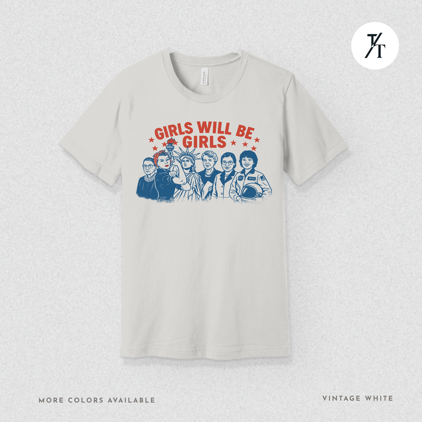 Girls Will Be Girls summer patriotic graphic tee – empowering retro feminist shirt 👊 for the 4th of July