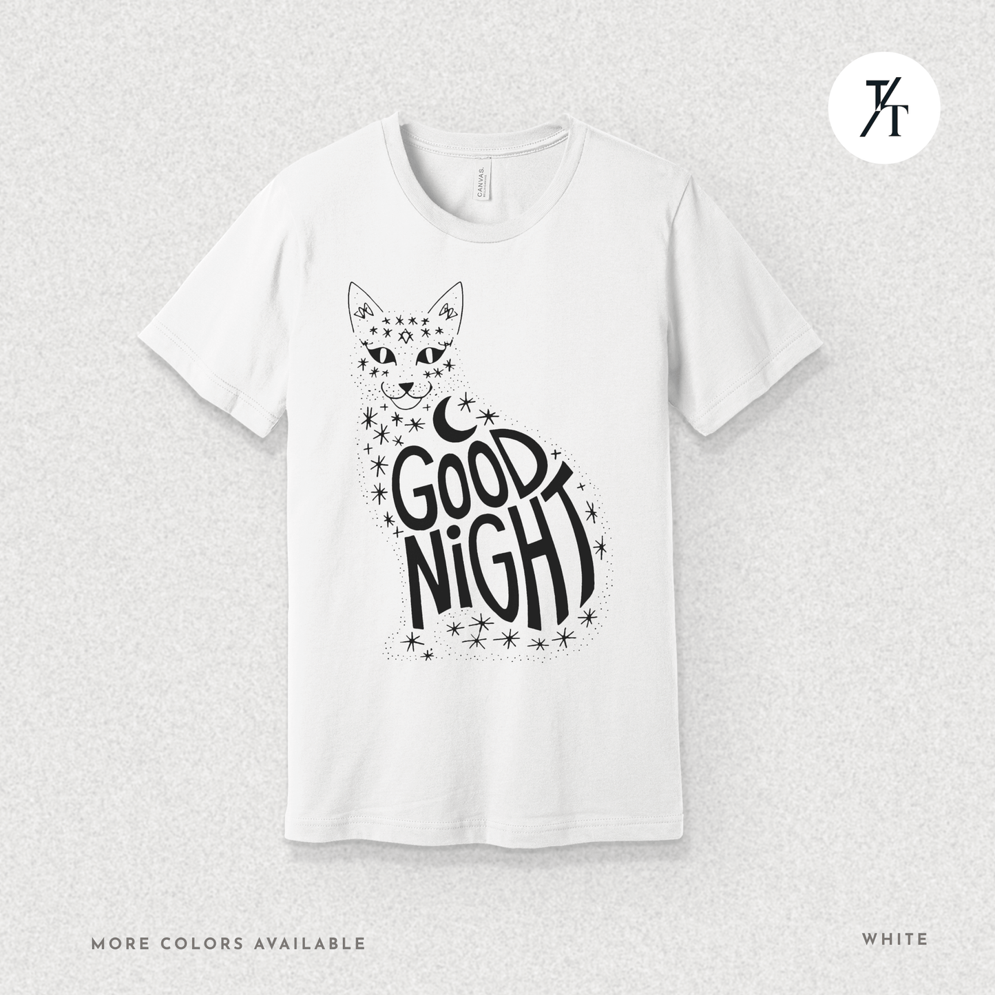 Goodnight Cat Tee – Minimalist Black Cat Moon Silhouette Shirt