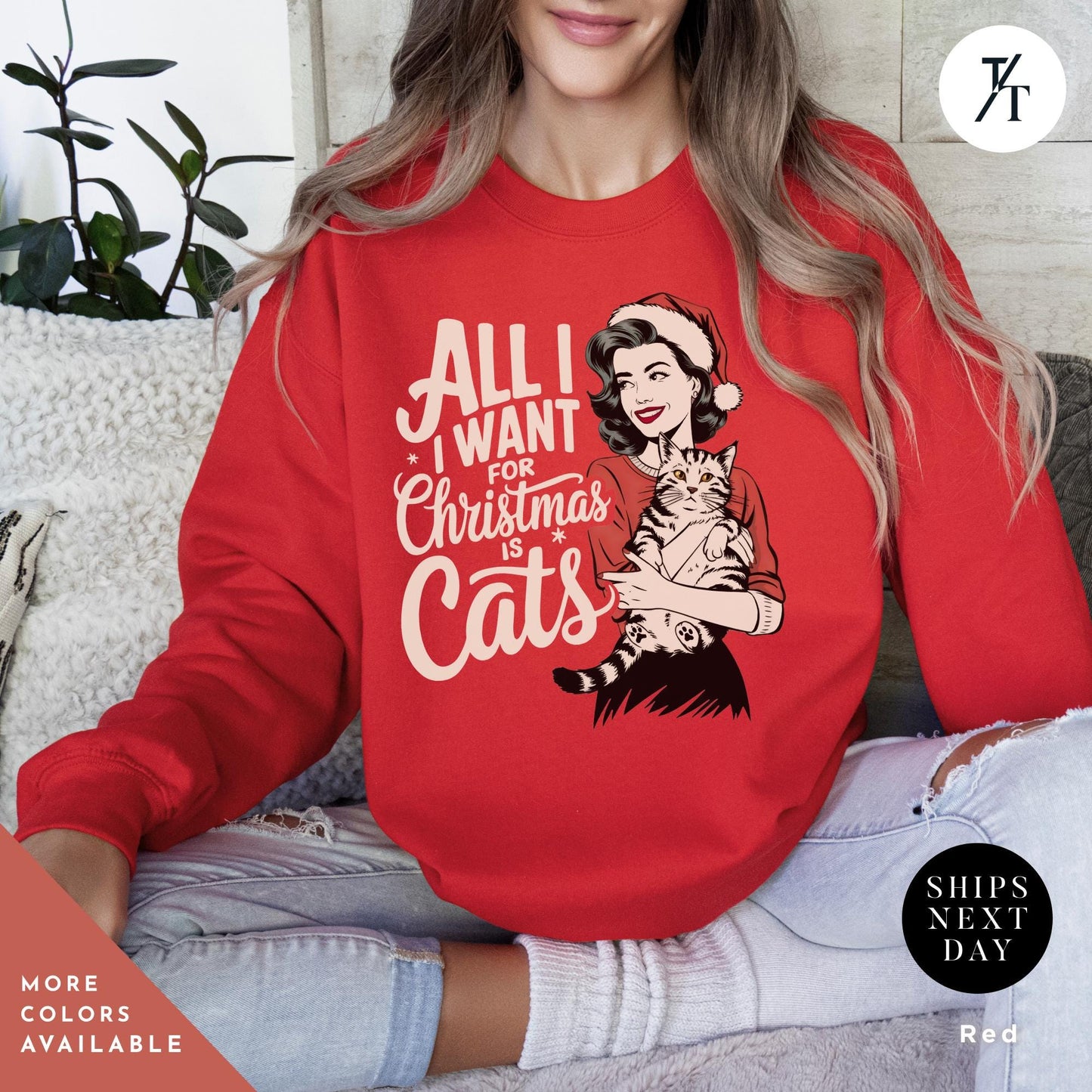 All I Want For Christmas Is Cats Retro Holiday Sweatshirt