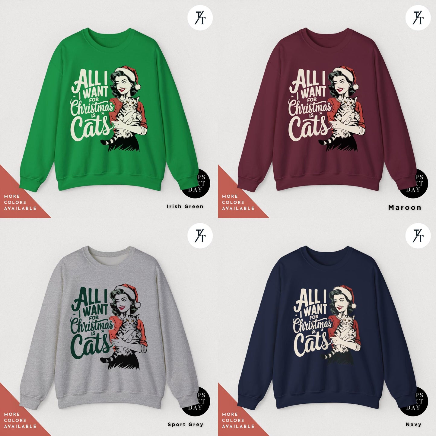 All I Want For Christmas Is Cats Retro Holiday Sweatshirt