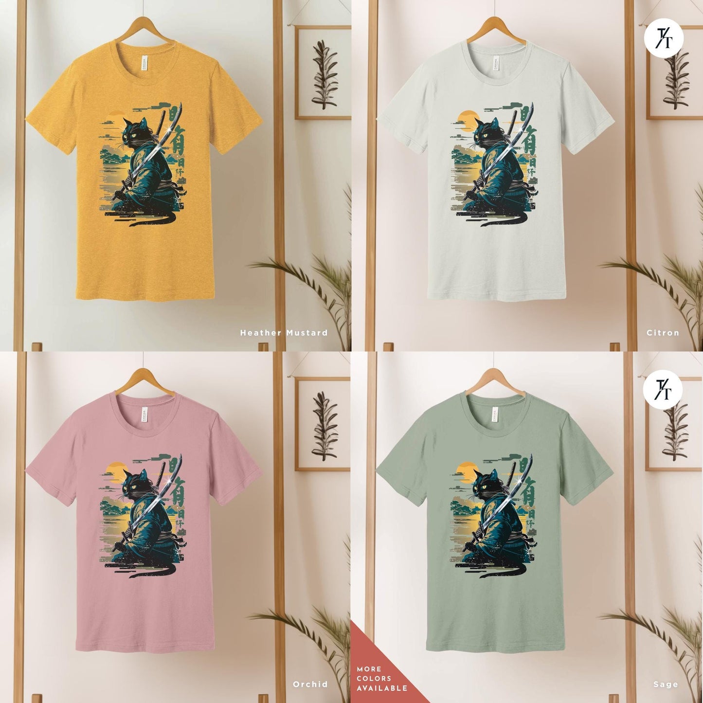 Samurai Cat Shirt Japanese Cat Art Aesthetic T-Shirt