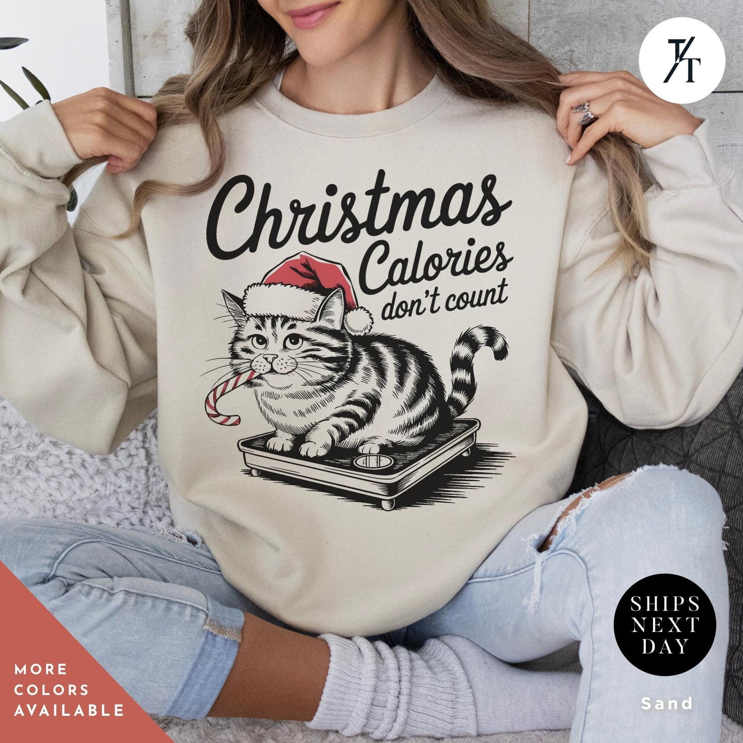Cat Christmas Sweatshirt Gildan Christmas Calories Cats Lover