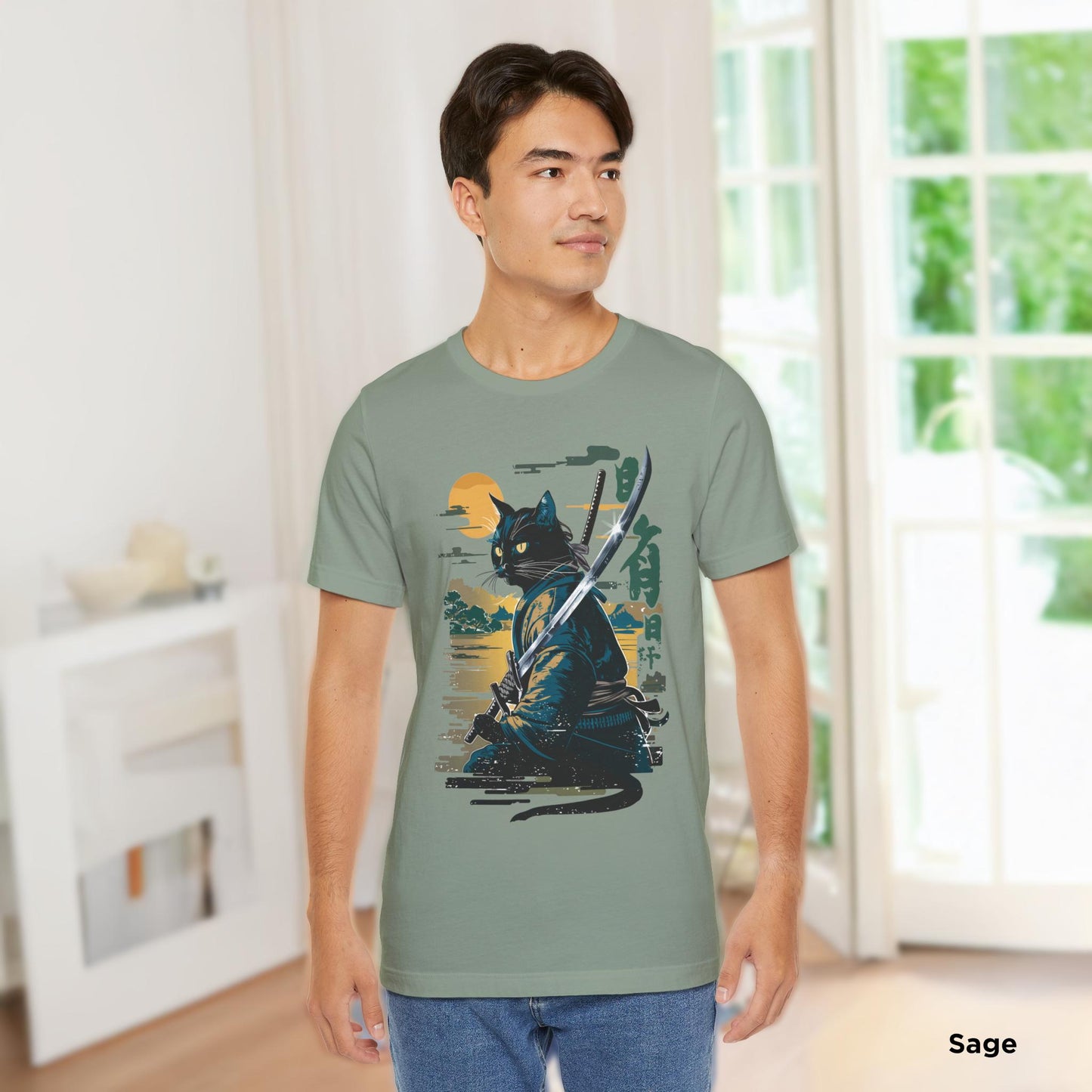 Samurai Cat Shirt Japanese Cat Art Aesthetic T-Shirt