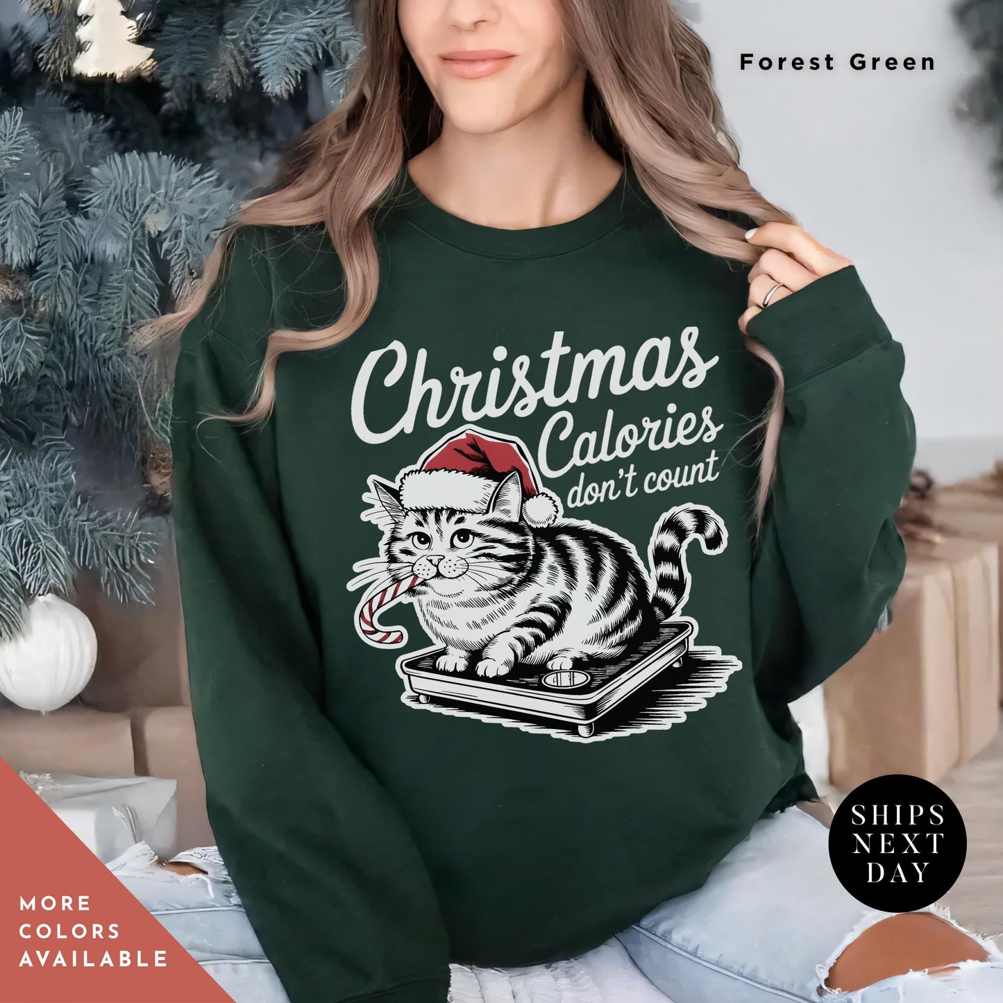 Cat Christmas Sweatshirt Gildan Christmas Calories Cats Lover