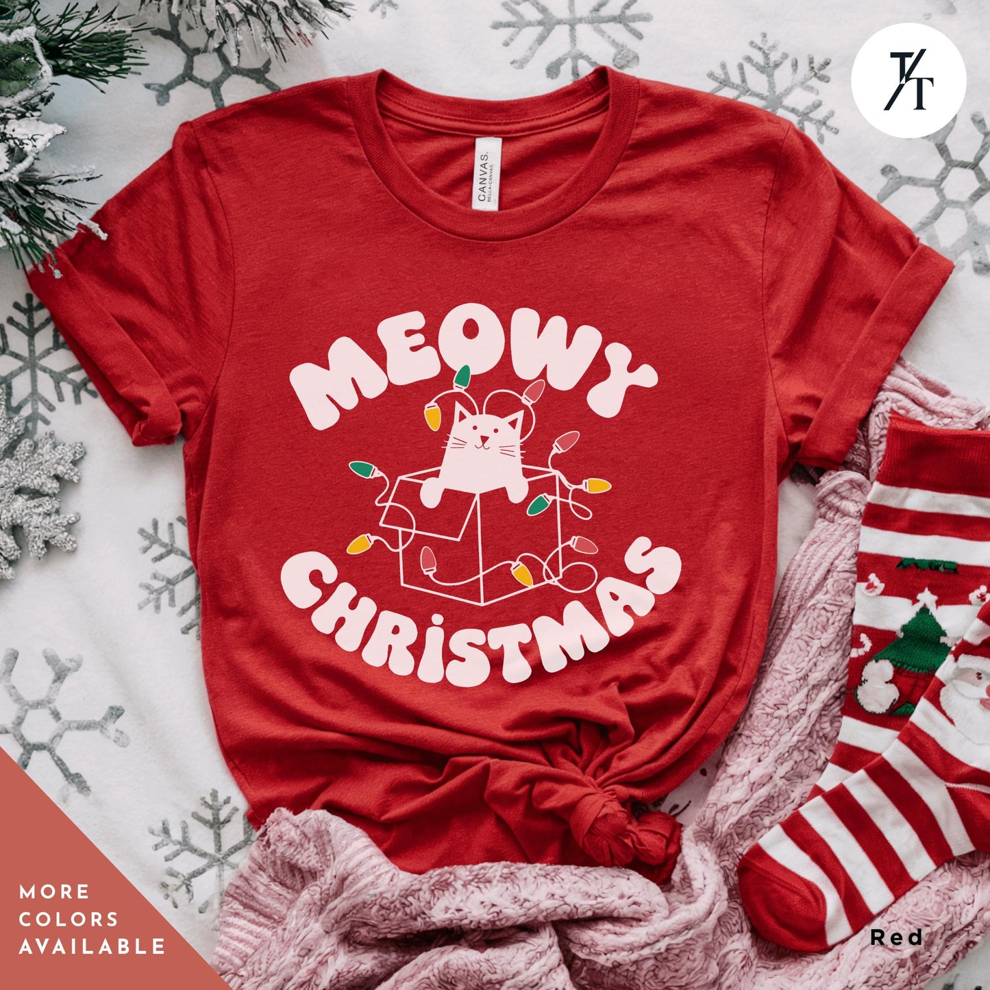 Meowy Christmas Black Cat Christmas Lights Shirt Gift