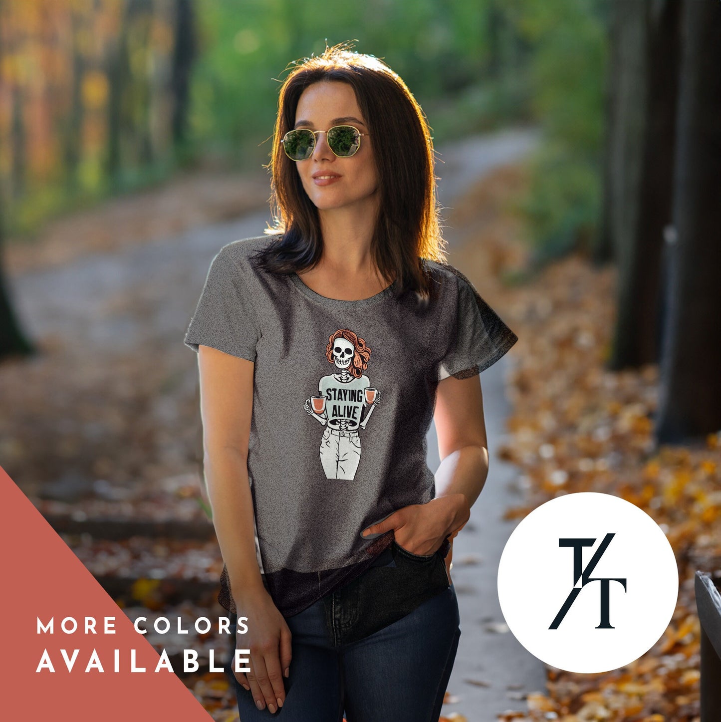 Stay Alive Trendy Coffee Shirt, Funny Skeleton T-Shirt, Coffee Lovers Gift, Skull Vintage, Halloween Tshirt, Women's Funny mom Tee