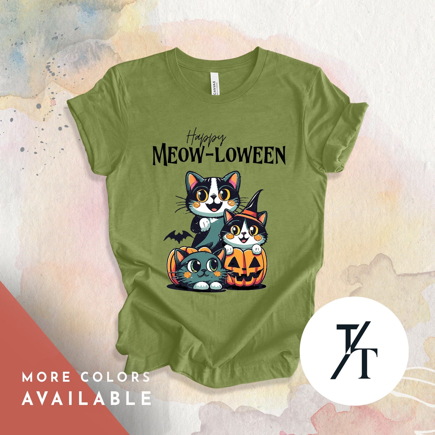 Retro Halloween Cats shirt, Cute 'Happy Meowloween' spooky season black cat lover t-shirt, trendy kitty halloween tee, jack o lanterns