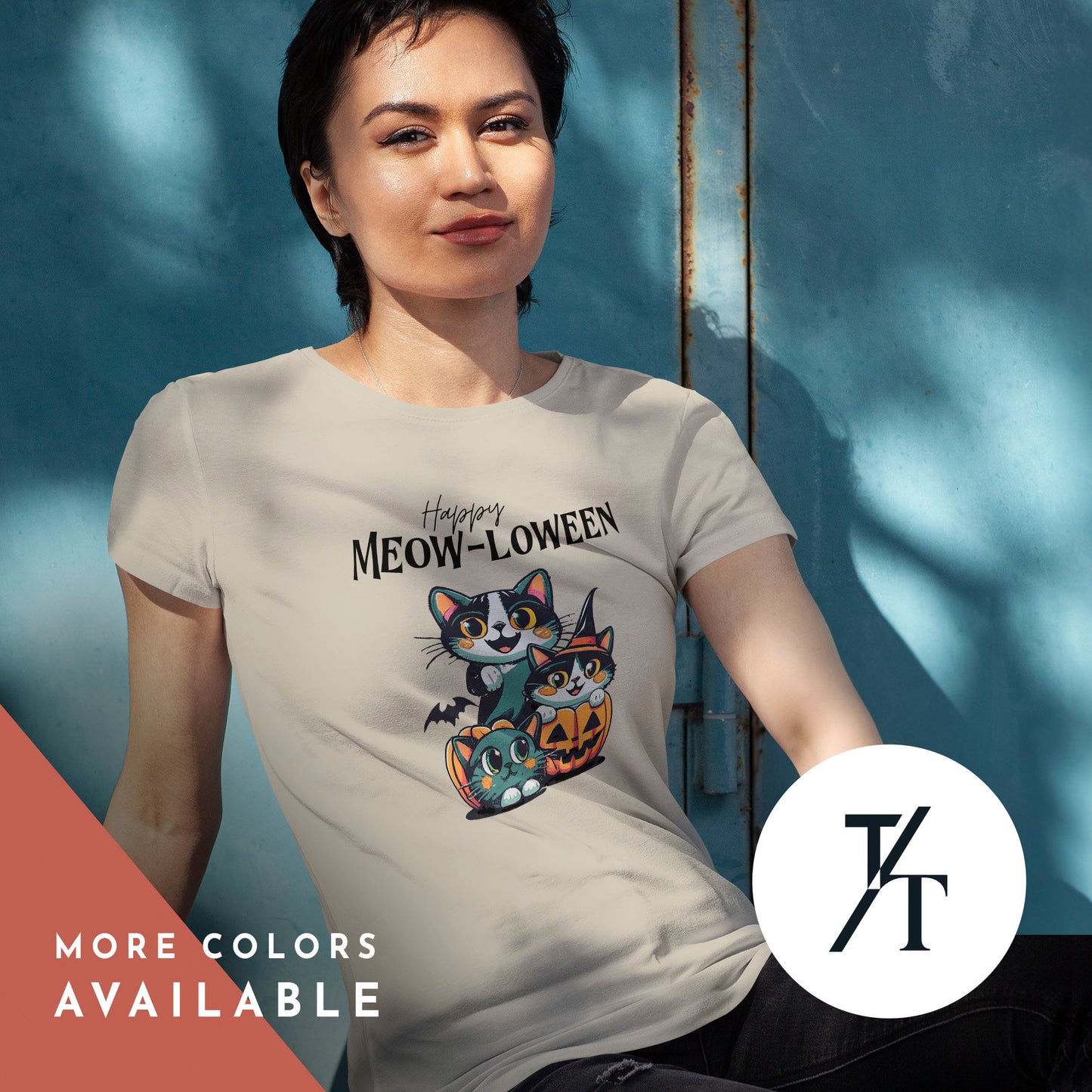 Retro Halloween Cats shirt, Cute 'Happy Meowloween' spooky season black cat lover t-shirt, trendy kitty halloween tee, jack o lanterns