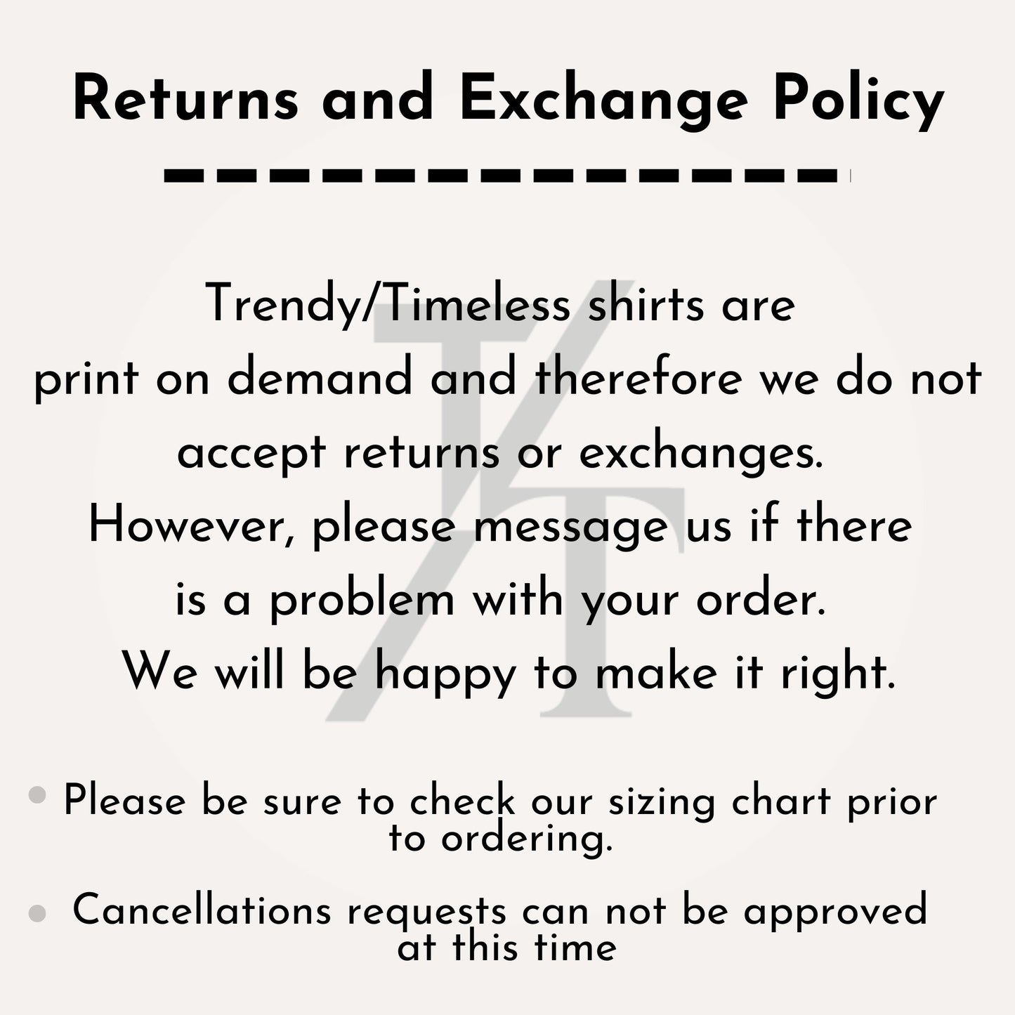 a sign that says returns and exchange policy