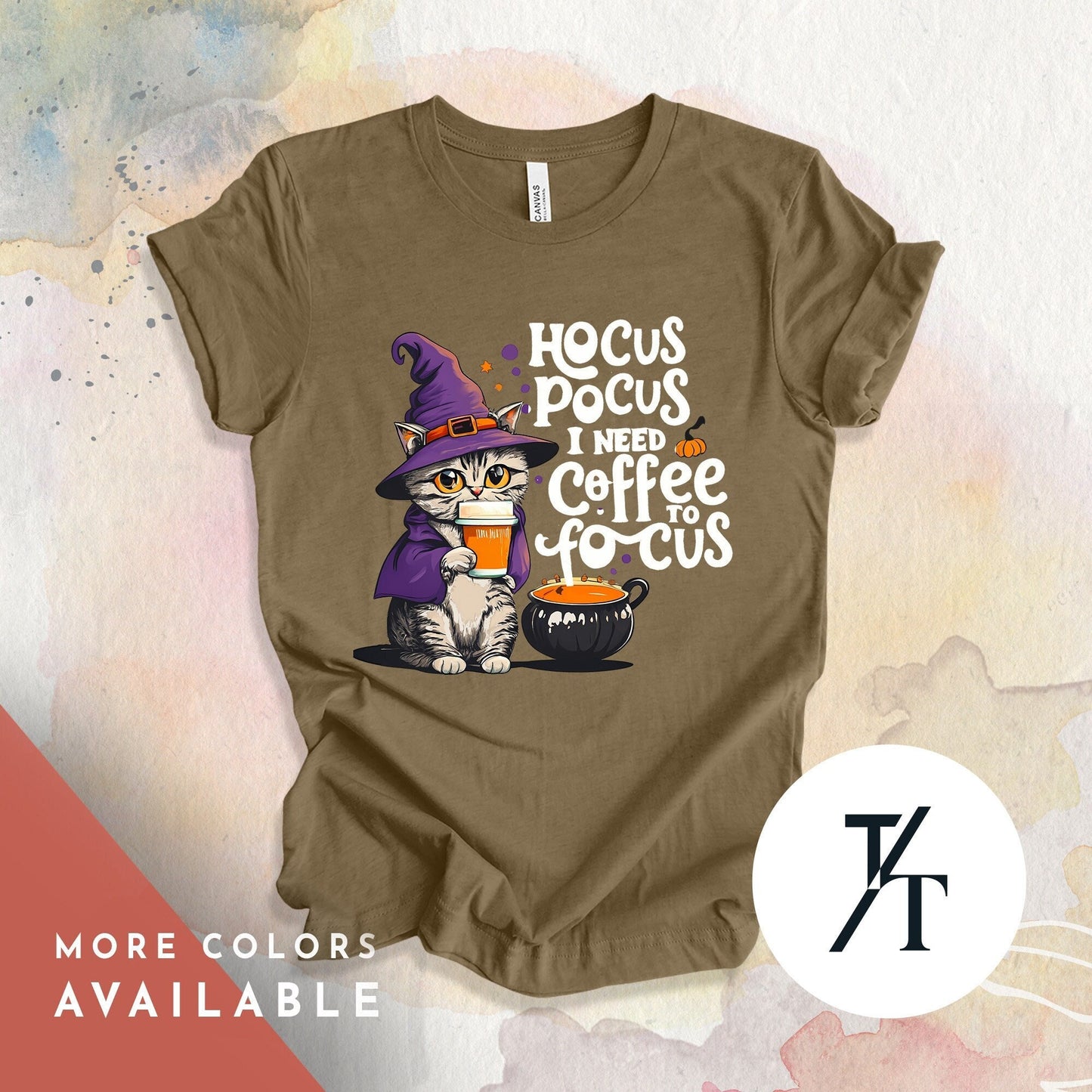 coffee cat in witch hat shirt, halloween Black Cat Lover Gift, Spooky Season Shirt, Witch Hat Black Cats