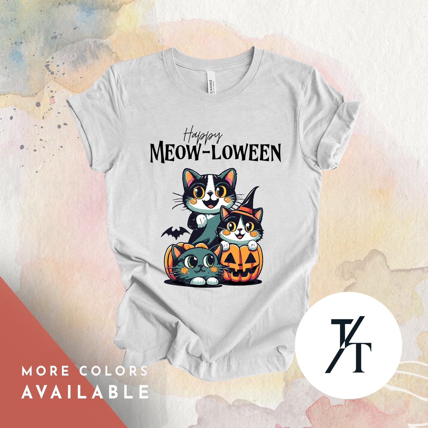 Retro Halloween Cats shirt, Cute 'Happy Meowloween' spooky season black cat lover t-shirt, trendy kitty halloween tee, jack o lanterns