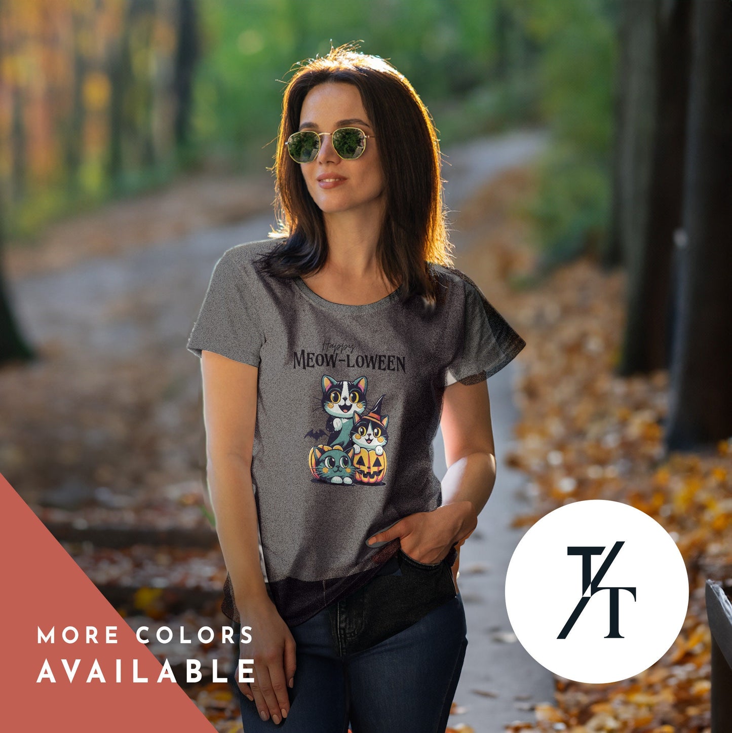 Retro Halloween Cats shirt, Cute 'Happy Meowloween' spooky season black cat lover t-shirt, trendy kitty halloween tee, jack o lanterns