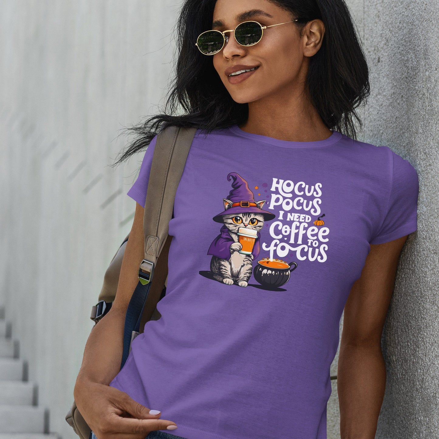 coffee cat in witch hat shirt, halloween Black Cat Lover Gift, Spooky Season Shirt, Witch Hat Black Cats