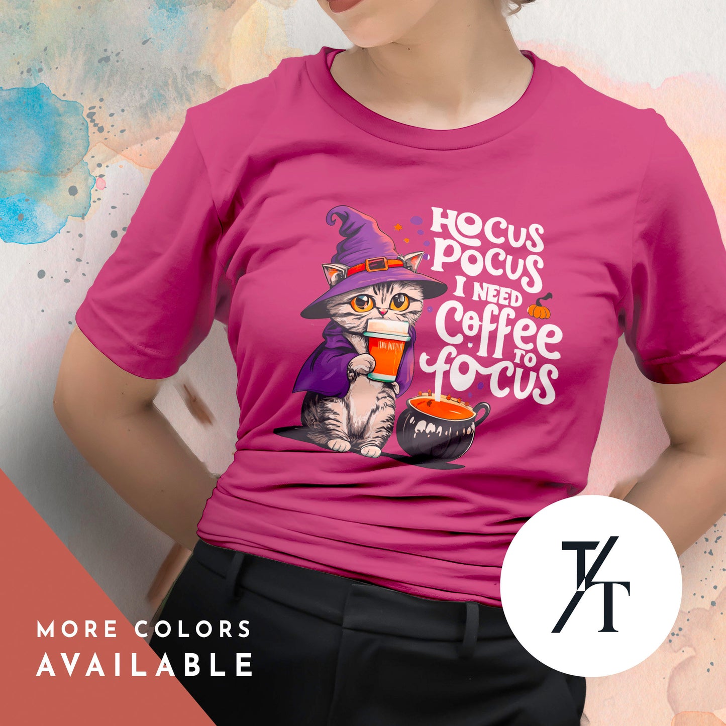 coffee cat in witch hat shirt, halloween Black Cat Lover Gift, Spooky Season Shirt, Witch Hat Black Cats