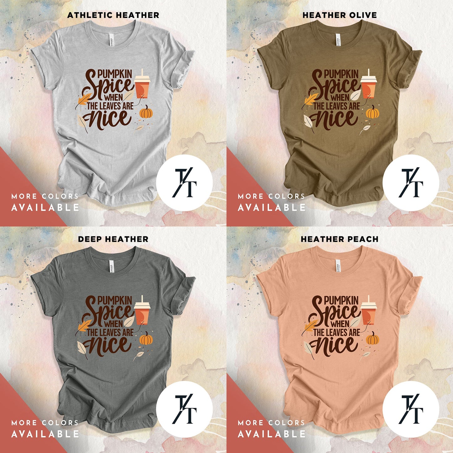 four t - shirts with different sayings on them, Autumn Leaves and Pumpkins Please Shirt, Cute Fall Tee, Thanksgiving Gift, Sweater Weather Top, Pumpkin Spice, Teacher Fall Shirt