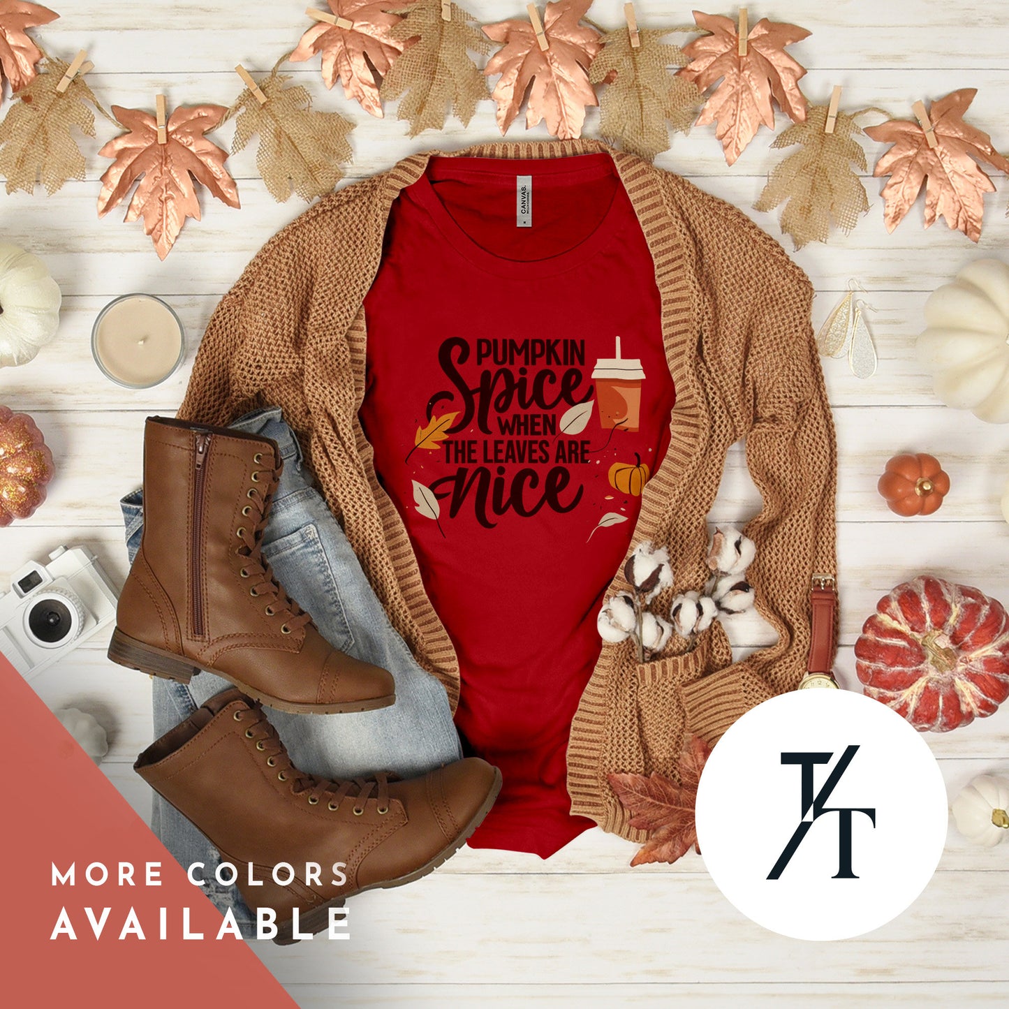 a red shirt that says pumpkin spice is the new nice, Autumn Leaves and Pumpkins Please Shirt, Cute Fall Tee, Thanksgiving Gift, Sweater Weather Top, Pumpkin Spice, Teacher Fall Shirt