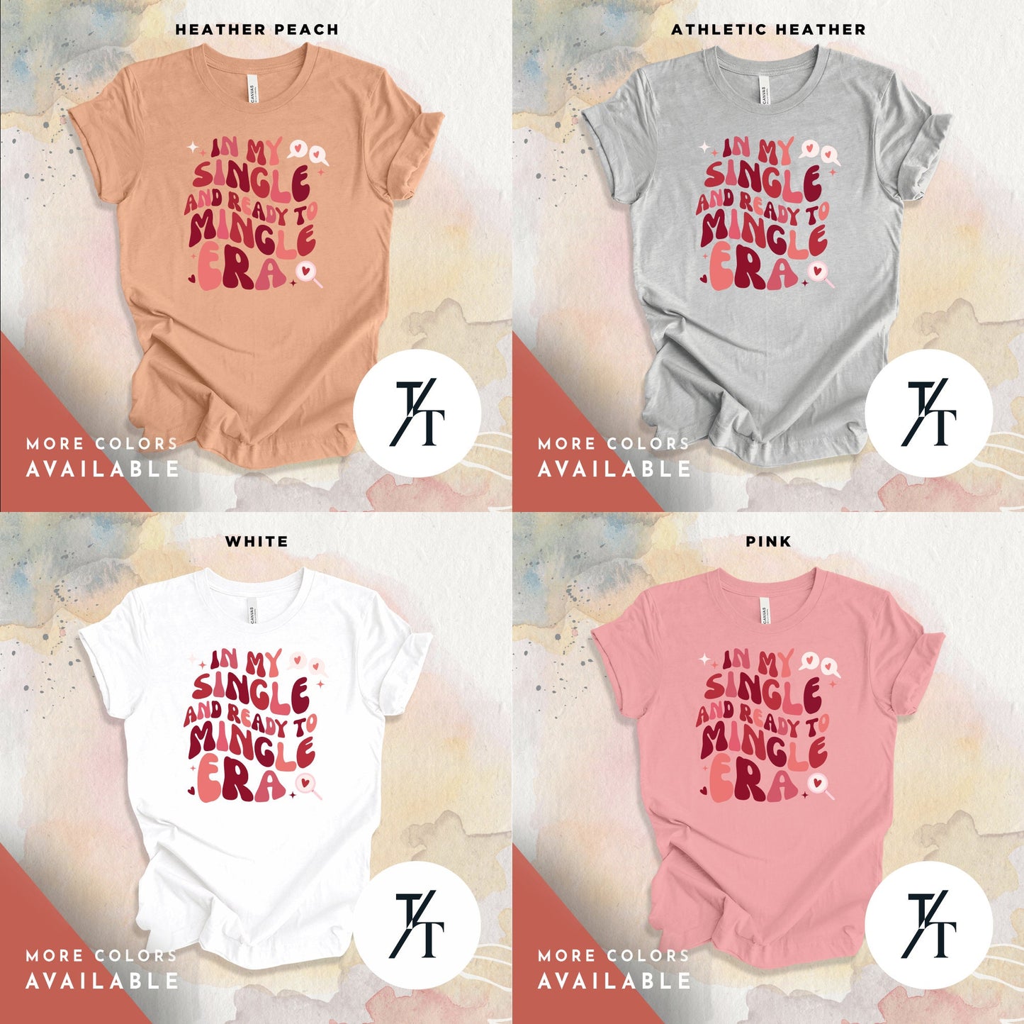 four t - shirts with different font styles on them