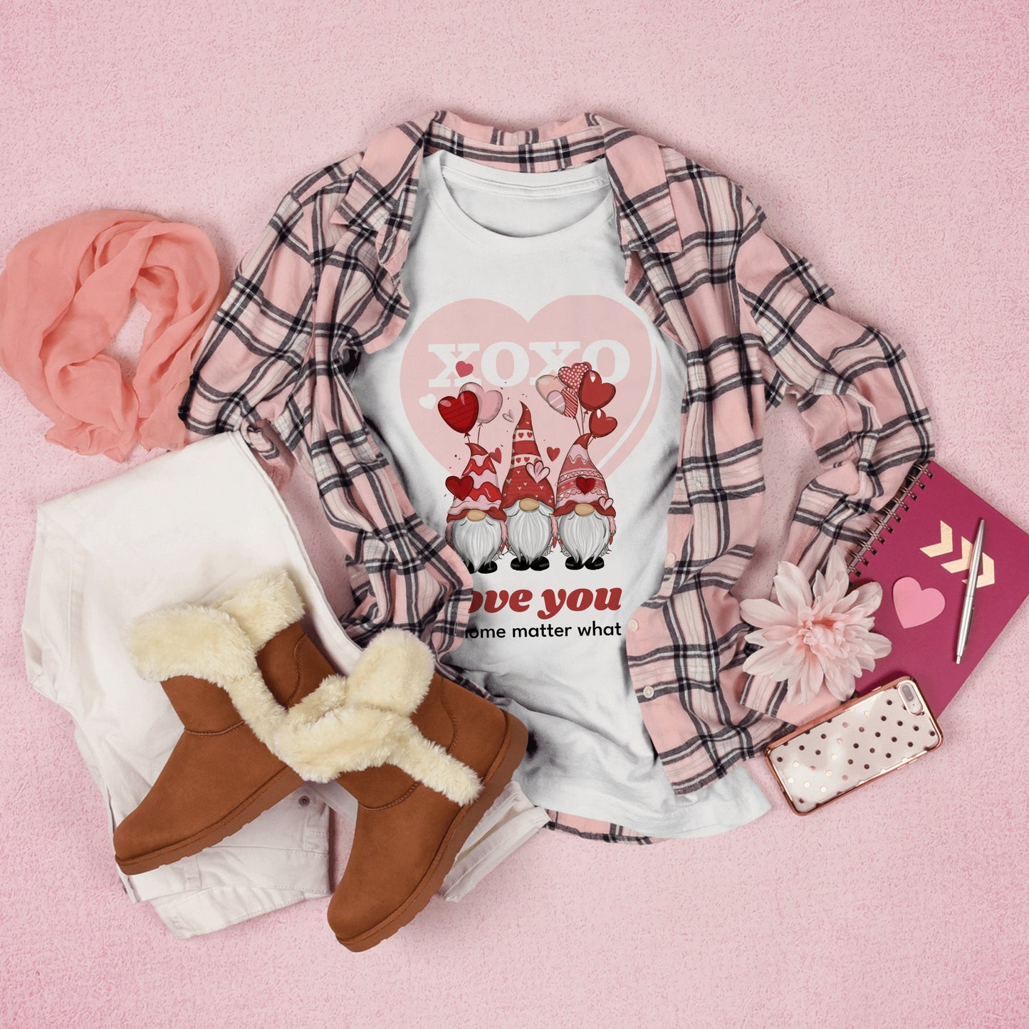 a group of adorable valentine''s day gnomes on a shirt, Love You Gnome Matter What | Valentine'S Day Gnomes Shirt | Valentine Gift | Gnome Heart Shirt | Valentines Shirt | pink gnome | Love shirt